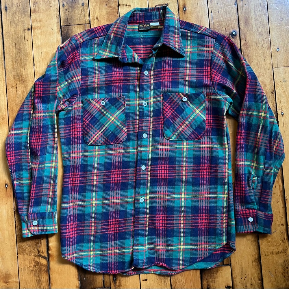 Vintage Big Yank Mens Medium (15-15.5) Heavyweight Flannel Shirt Houndstooth USA
